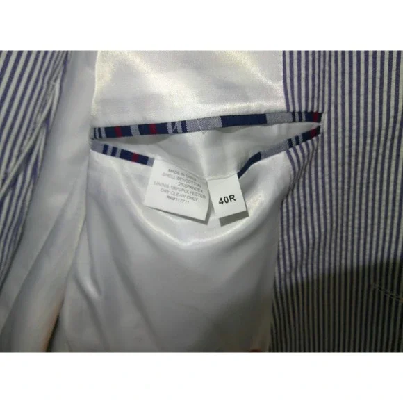 Alan Flusser Mens 40R Striped Seersucker Blazer‎ Sport Coat Cotton Blend NWOT
